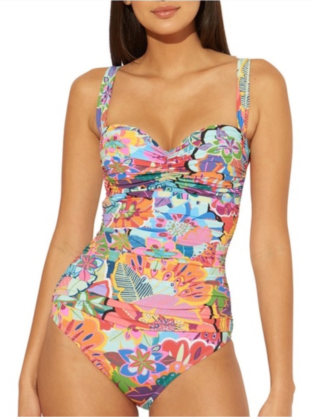 Bleu Rod Beattie Multicolor Swimsuit Ruched Shirred 8